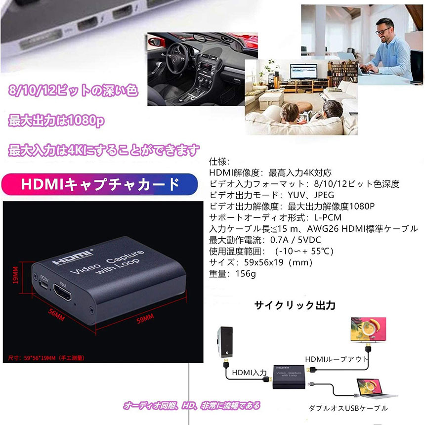 HDMI キャプチャーボード USB2.0 1080P ゲームキャプチャー ビデオ