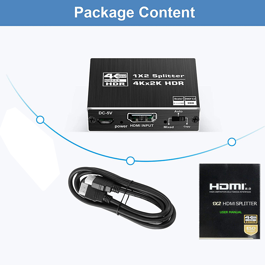 HDMI 分配器 スプリッター 4K@60Hz 1入力2出力 2画面 同時出力
