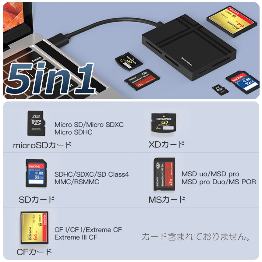 カードリーダー Type C USB 2種類接続 CF SD TF XD MS MicroSD カードリーダー タイプ メモリカードリーダー アダプタ