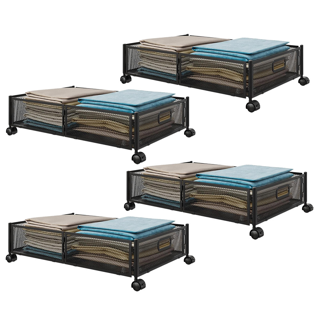 ベッド下収納ボックス キャスター付き 4個セット 2カラー ブラック
