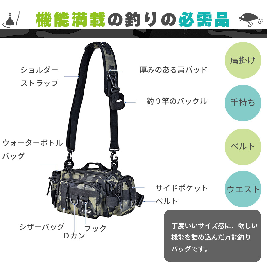 フィッシングバック 釣り バッグ 2カラー タックルバッグ 1000D 4way