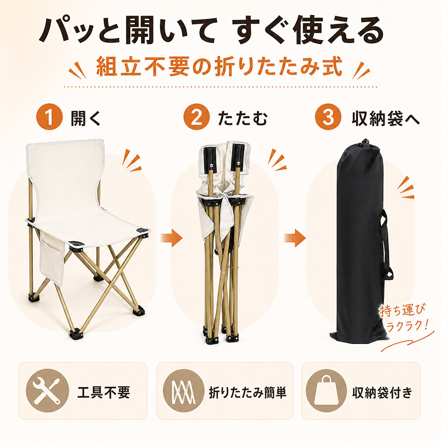 3個セット 折りたたみチェア アウトドアチェア 軽量 コンパクト 収納袋