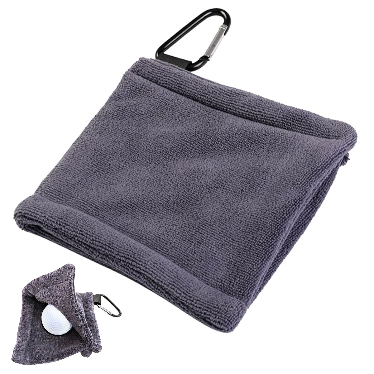ゴルフタオル ポケット型 360度拭ける カラビナ付き マイクロ