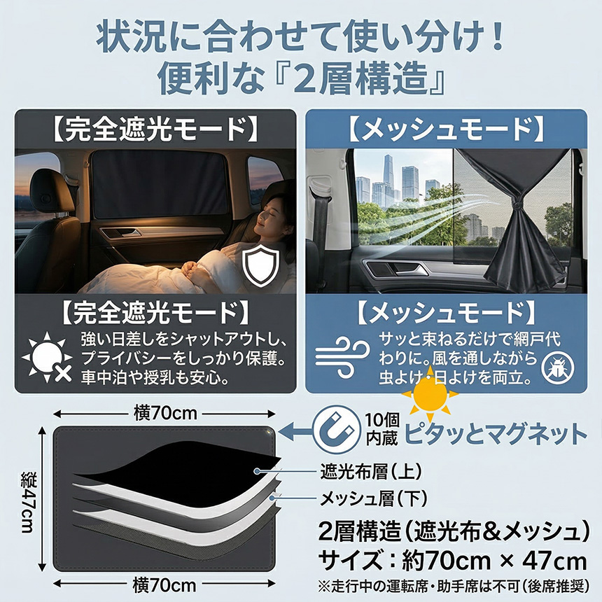 爆買 2個セット サンシェード 車用 マグネット 後部座席用 遮光 遮熱