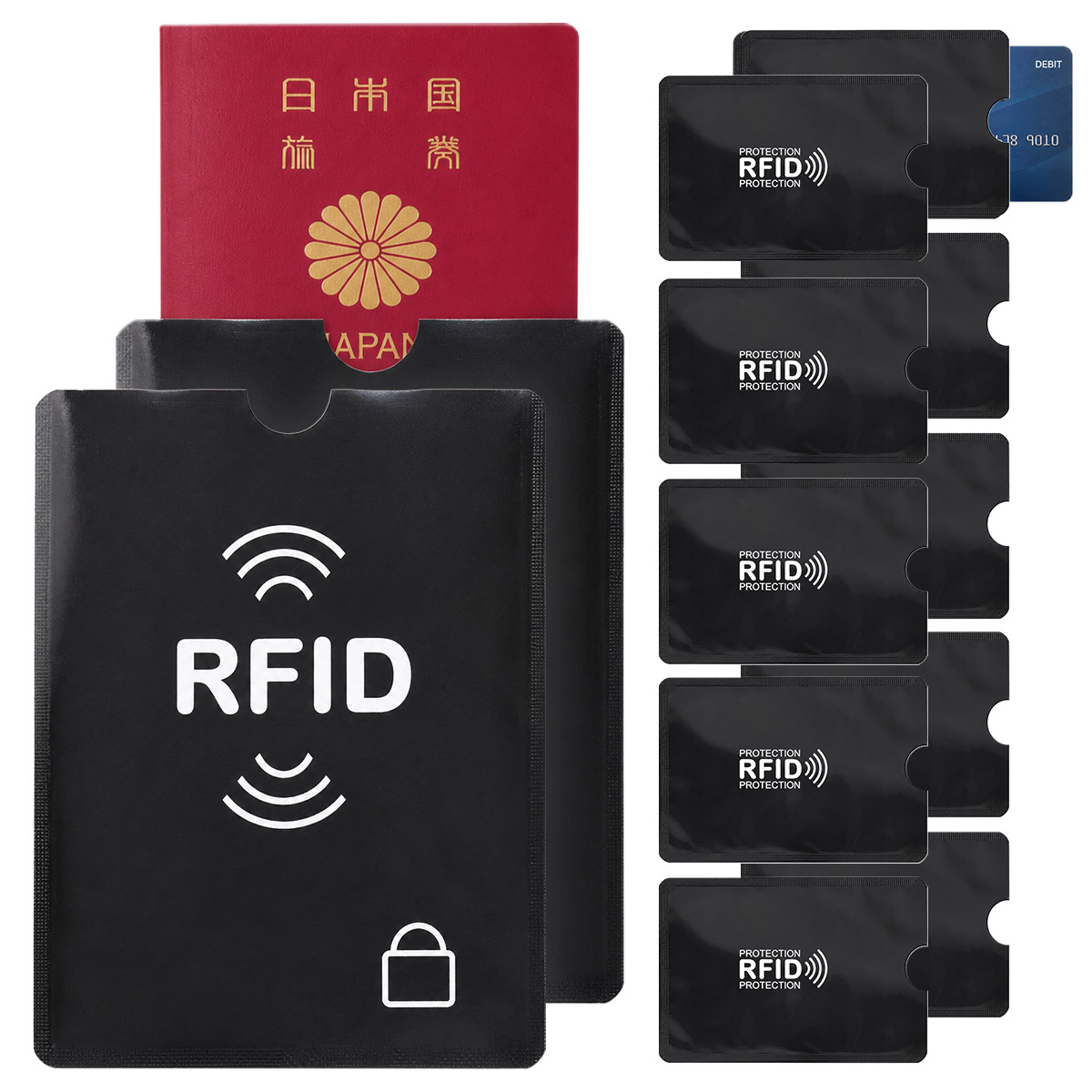 2セット分 RFIDスキミング防止セット パスポート用1枚 カード用5枚