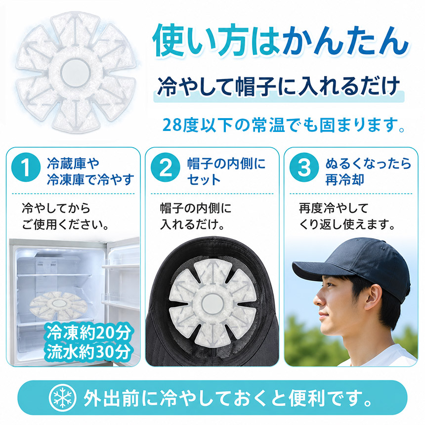 3個セット アイスパッド 帽子用 28度自然凍結 PCM 黒 白 アイスシート