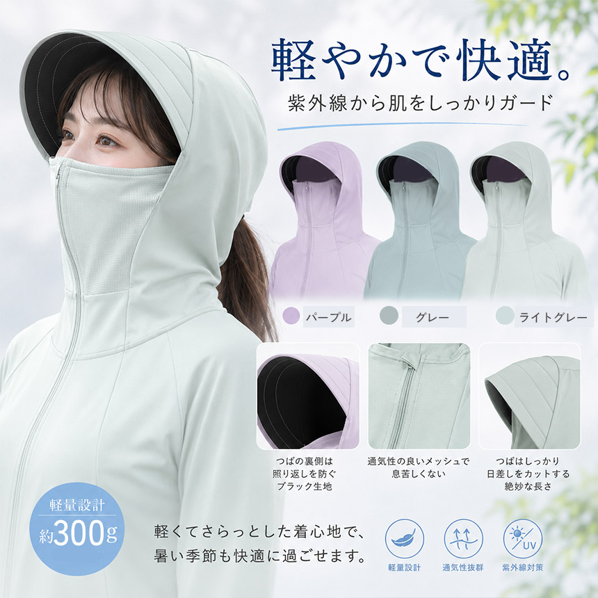 UVカット パーカー フード付き フェイスマスク ネックガード 冷感