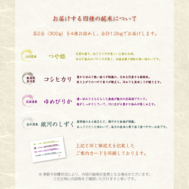 お届けする4種の銘米について