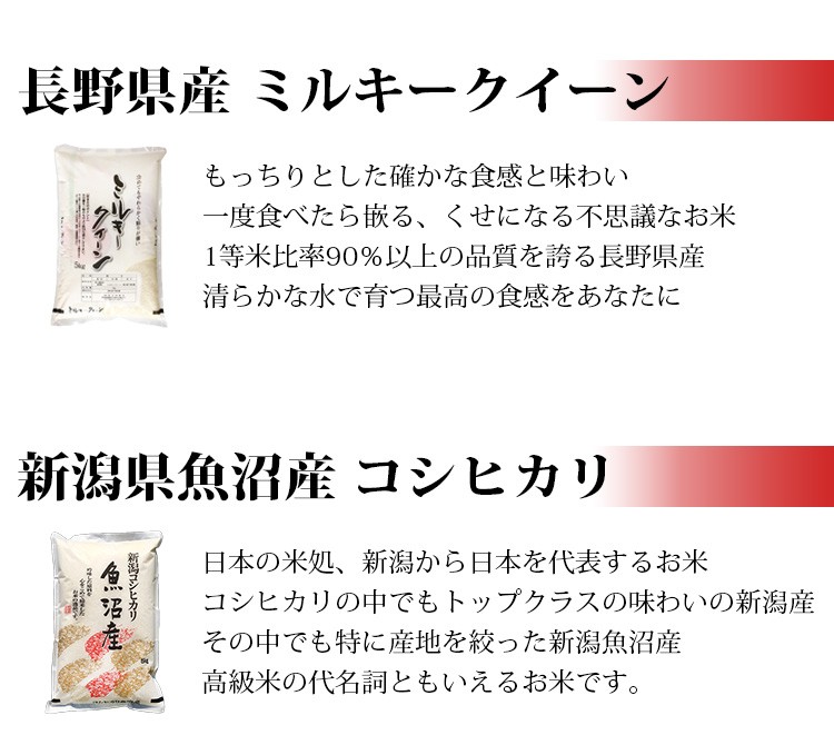 長野ミルキークイーン魚沼コシヒカリ