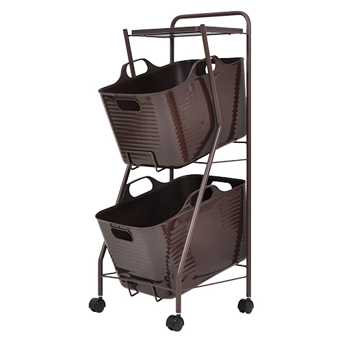 足立製作所 ランドリーバスケット 2段 ワゴン ラック キャスター付き