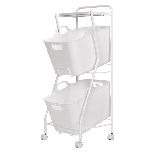 足立製作所 ランドリーバスケット 2段 ワゴン ラック キャスター付き