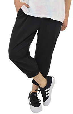 七分丈 パンツ 裾リブ メンズ 綿麻 ストレッチ クロップドパンツ
