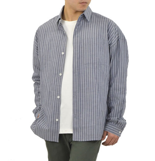オーバーシャツ メンズ ワイドシャツ 大きいサイズ 長袖シャツ ビッグシルエット オックス生地 無地 ストライプ オックスフォードシャツ 綿100%  白シャツ