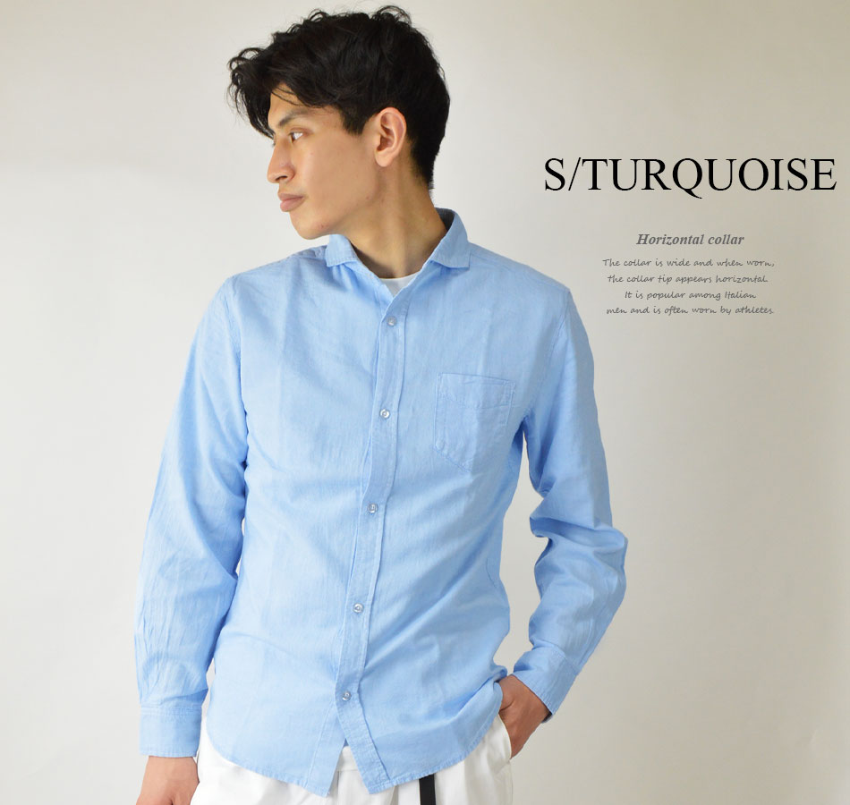 ホリゾンタルカラーシャツ 長袖シャツ メンズ 薄手 涼しい カジュアル