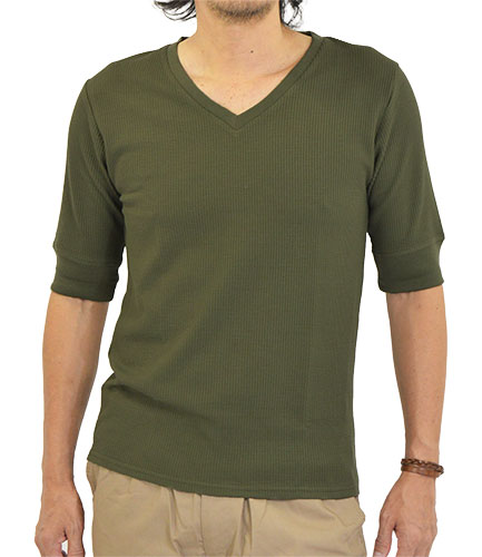 MNML クロップド ウーブン シャツ 半袖 Black Khaki 送料込み Tシャツ メンズ 半袖 無地 5分袖 ワッフル インナーシャツ 半袖T