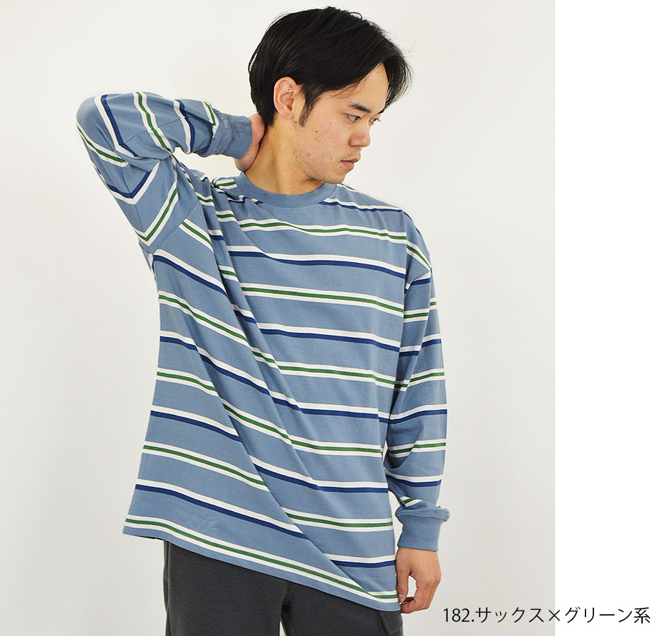 レトロボーダー 長袖Tシャツ 綿100% メンズ ロンT 長袖 丈夫 ゆったり