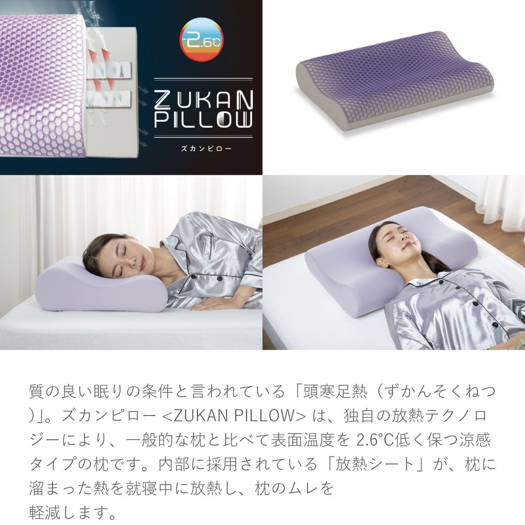 フランスベッド 快眠枕 ズカンピロー 専用カバー付 正規販売 頭寒足熱 枕 冷感 涼感 高さ調節 ストレートネック ZUKAN PILLOW  FRANCE BED