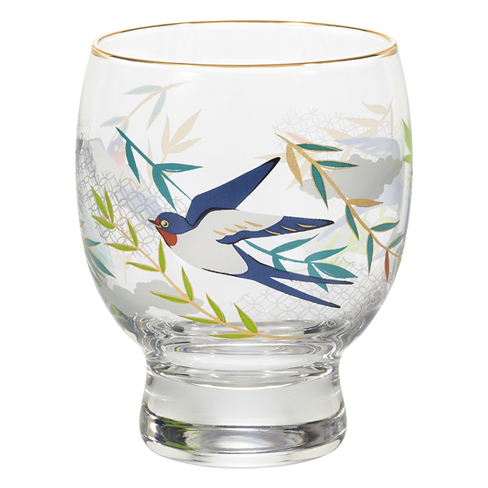 ADERIA おしゃれ 日本酒グラス 145ml PNT 吉祥花鳥 アデリア 日本製