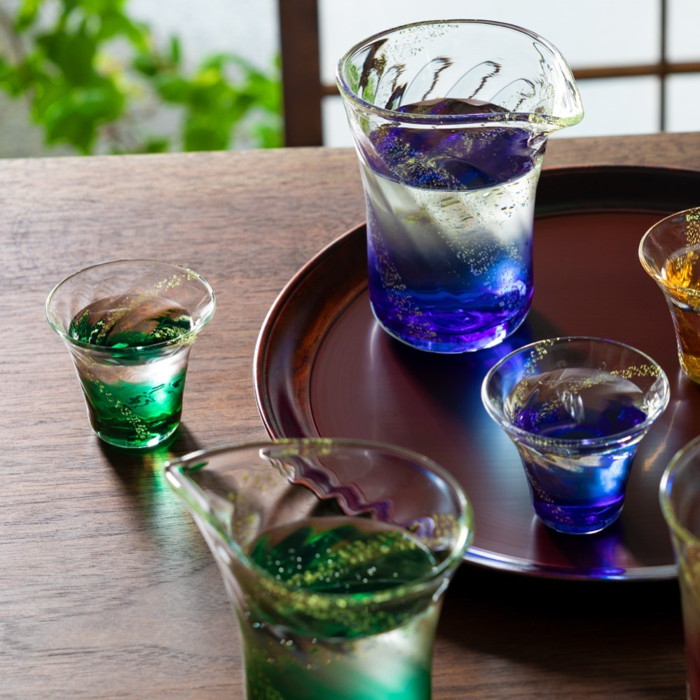 津軽びいどろ 酒器 セット 瑠璃 瑞彩酒器セット アデリア 日本製 化粧