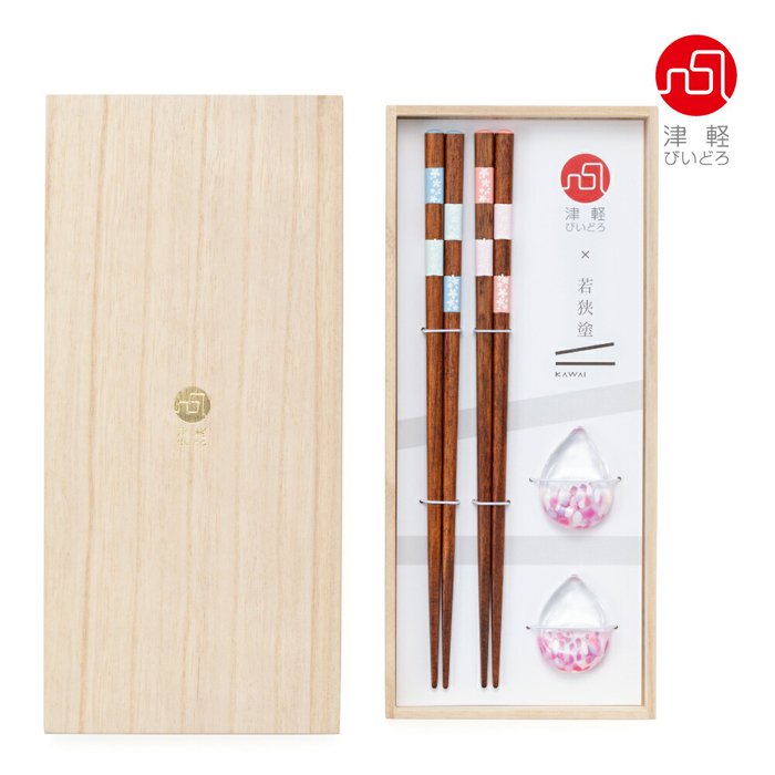 津軽びいどろ 箸 ペアセット 箸置き さくらしずく さくらさくら 日本製