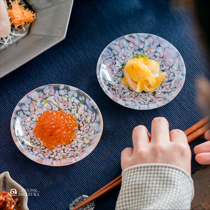 津軽びいどろ ガラスプレート 豆皿ギフト ペアセット さくらさくら