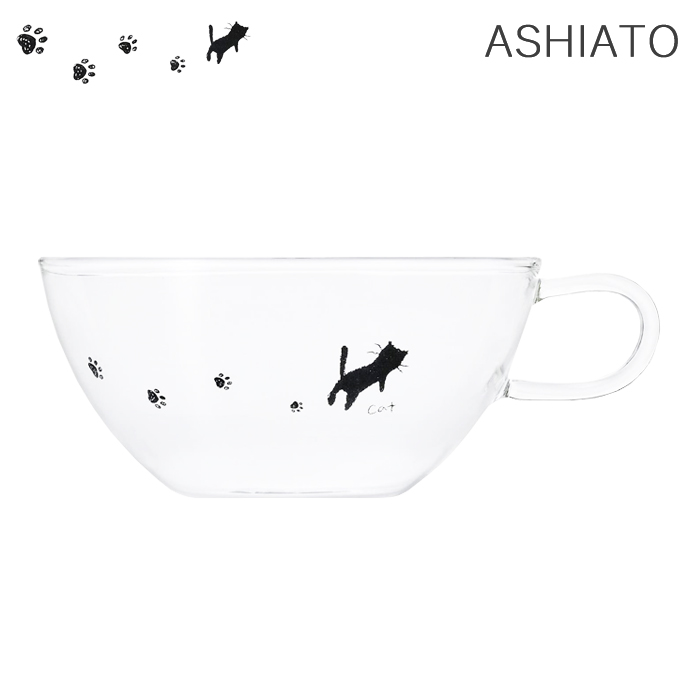 耐熱ガラス 猫 ティーカップ 200ml レンジ対応 熱湯対応 ASHIATO 1個箱