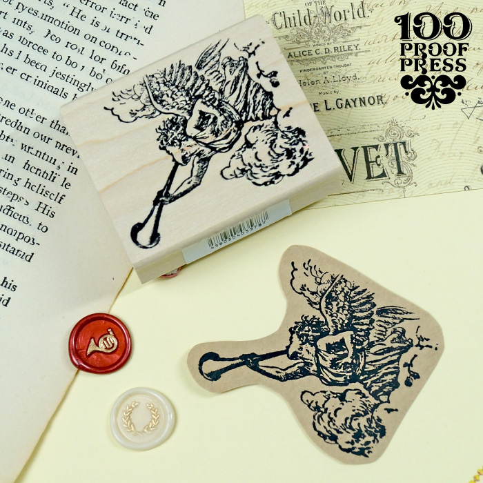 スタンプ 輸入 100 Proof Press #4401 Angel Trumpets From Heaven 天国からの天使のトランペット ラバースタンプ はんこ 天使 おしゃれ | 