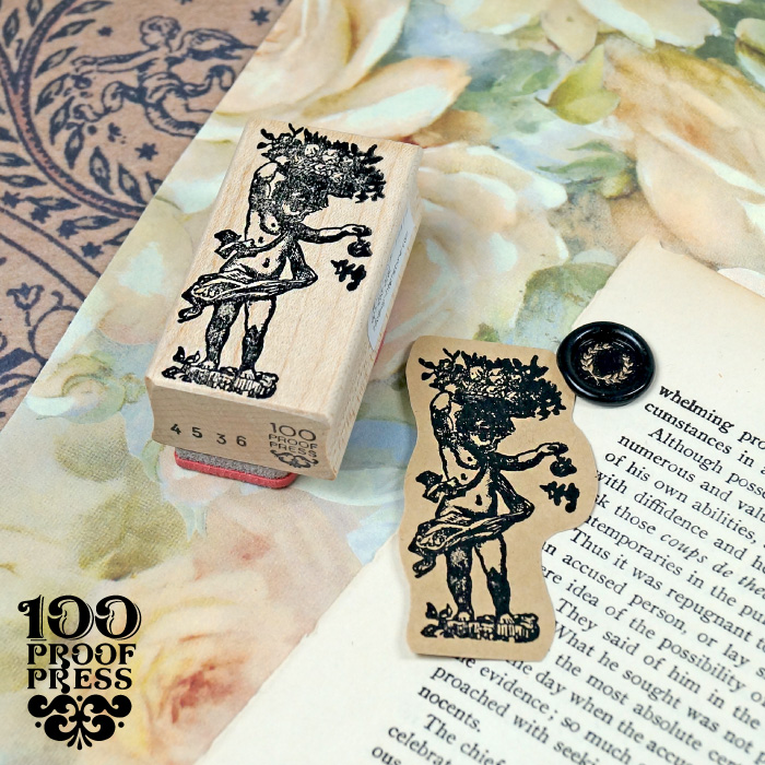 スタンプ 輸入 100 Proof Press #4536 Cherub Scattering Flowers 花を散らす智天使 ラバースタンプ はんこ 天使 おしゃれ | 