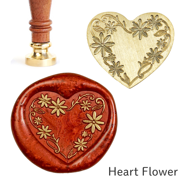 シーリングスタンプ ヘッド ＜ Heart Flower ＞ ハート型 変形 花柄   adesso 交換用 スタンプヘッド シーリングワックス 封蝋 | 