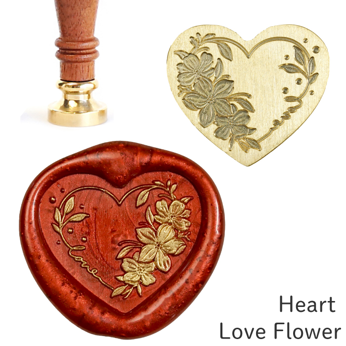 シーリングスタンプ ヘッド ＜ Heart Love Flower ＞ ハート型 変形 花柄  adesso 交換用 スタンプヘッド シーリングワックス 封蝋 | 