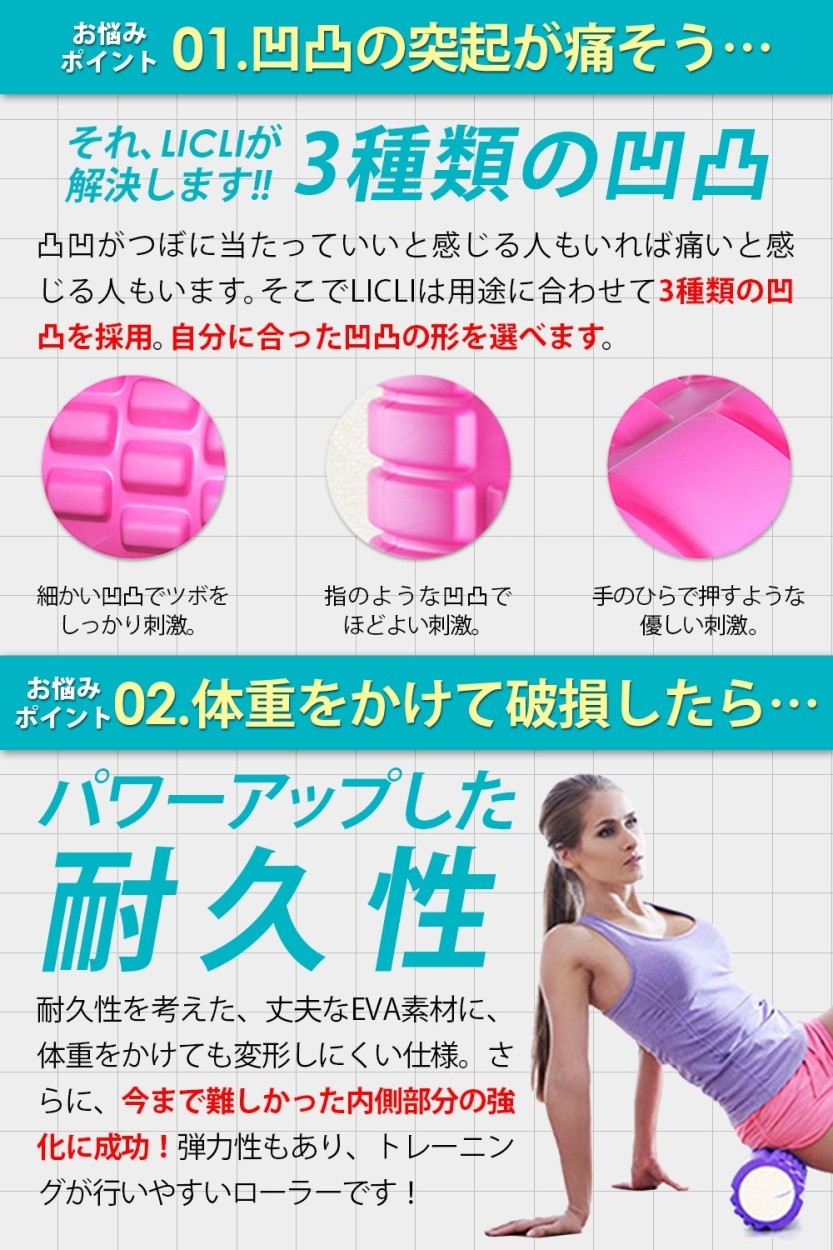 フォームローラー グリッド ミニ ストレッチローラー 筋膜リリース トリガーポイント マッサージ トレーニング ストレッチダイエットLICLI