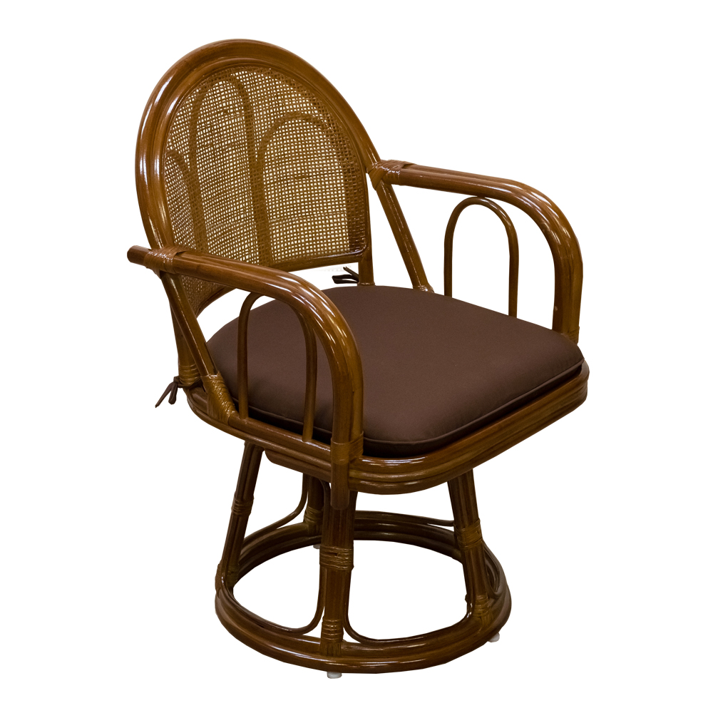 ラタン 肘掛け付き チェア 回転式いす 座面高41cm ハイタイプ高座椅子 肘付き 籐椅子