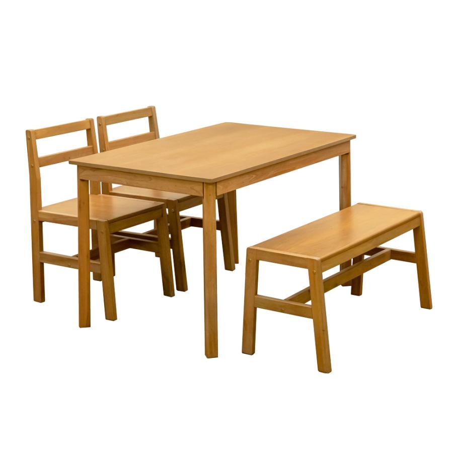 ダイニングテーブル4点セット ダイニングテーブル 4人掛け テーブル ベンチ チェアー2脚 板座 マホガニー 長方形 110×70cm 木製｜adhoc-style｜03