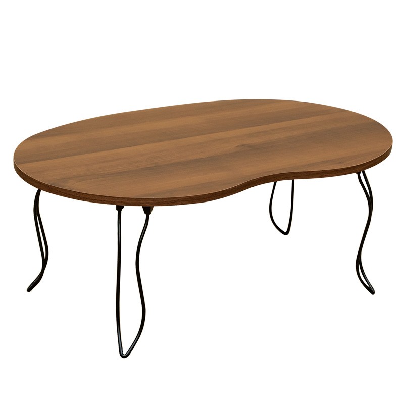 折りたたみテーブル ビーンズ型 80cm幅 木目柄 猫脚 ローテーブル 変形 楕円