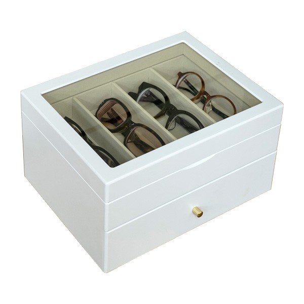 メガネ 時計 飾りコレクションケース 木製  2段 収納 ガラスケース 8本 上開き 引き出し