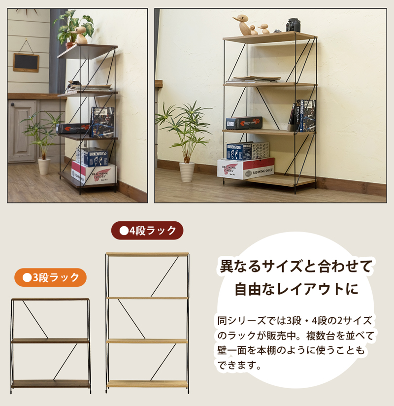 Grant 4段ラック 60cm PLY-03 オープン スチール ディスプレイラック ヴィンテージ