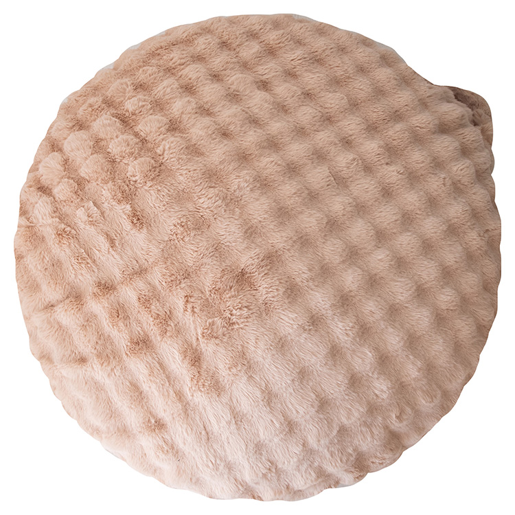 ベージュ ファー素材 円形ビーズクッション
