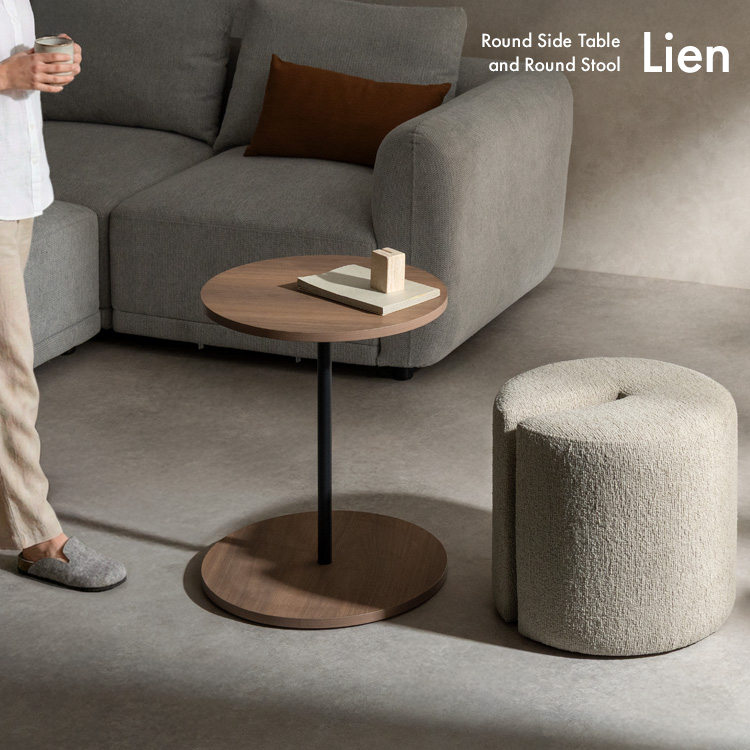 サイドテーブル＆スツール Lien（リエン）木目柄天板 ナチュラル ブラウン ラウンドテーブル 丸テーブル スツールセット ナイトテーブル 丸椅子 | 宮武製作所 | 16