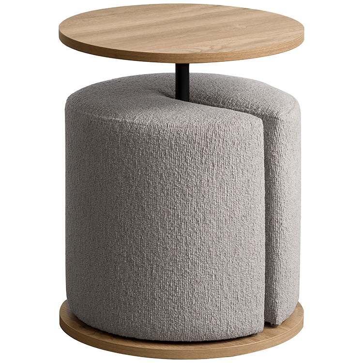 サイドテーブル＆スツール Lien（リエン）木目柄天板 ナチュラル ブラウン ラウンドテーブル 丸テーブル スツールセット ナイトテーブル 丸椅子 | 宮武製作所 | 01