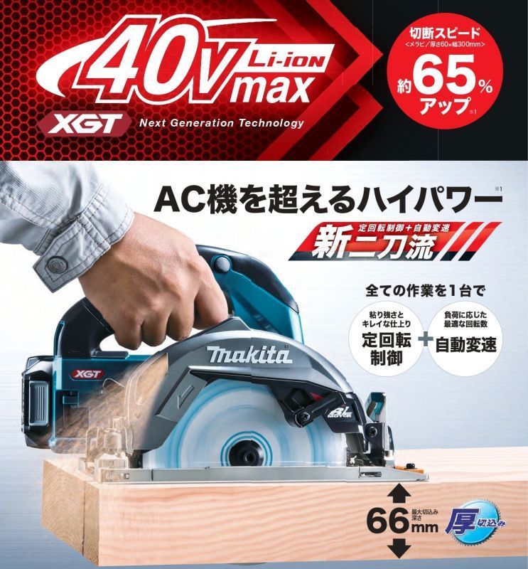 マキタ 165mm 40Vmax 充電式マルノコ (鮫肌チップソー付) HS001GRDX  フルセット/青(バッテリーBL4025×2、充電器DC40RA、ケース付)(無線連動機能なし)