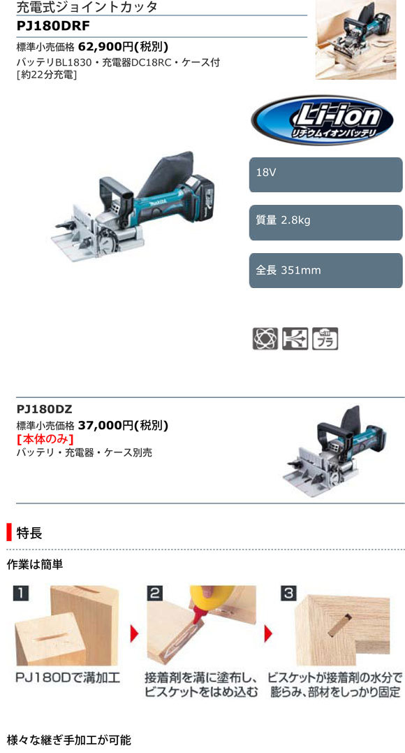 マキタ makita 充電式ジョイントカッタ PJ180DRF-