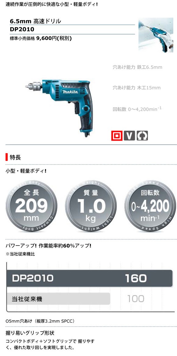 マキタ 6.5mm 高速ドリル DP2010 【初回限定お試し価格】 - 電動工具