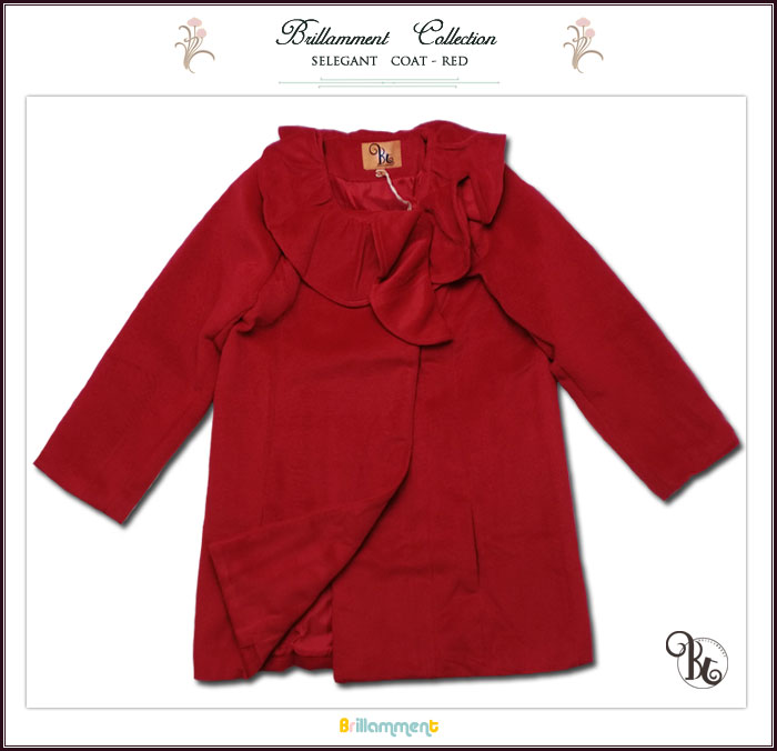 【インポート子供服】ふんわり暖か！フリル襟フォーマルに映える英国テイストのAラインPコート