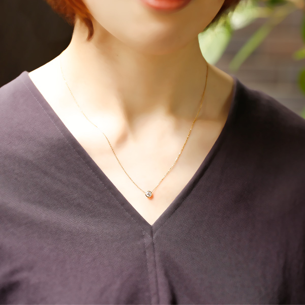 ダイヤモンド ネックレス 一粒 0.3ct D SI1 3EX H&C フクリン 覆輪 18