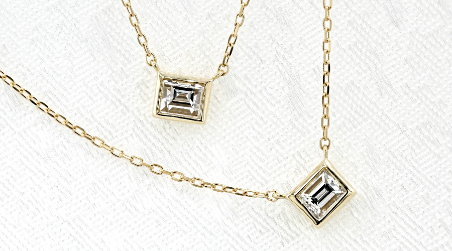 ダイヤモンド ネックレス 0.1ct D〜G VS1〜SI1 ステップカット 18金 K18 ソーティング付の画像