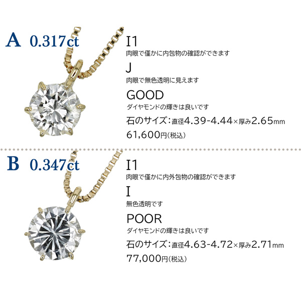 ダイヤモンド ネックレス 一粒 0.3ct H〜J I1 VERY GOOD〜POOR 18金 K18 ソーティング付 ダイヤモンドネックレス ダイヤネックレスの画像