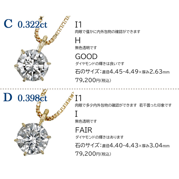 ダイヤモンド ネックレス 一粒 0.3ct H〜J I1 VERY GOOD〜POOR 18金 K18 ソーティング付 ダイヤモンドネックレス ダイヤネックレスの画像