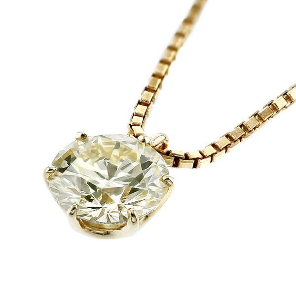 ダイヤモンド ネックレス 一粒 1ct SI1 LIGHT YELLOW EX H&C 18金 K18