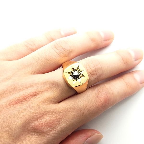 ブラックダイヤモンド メンズリング 印台 1.016ct ローズカット 18金