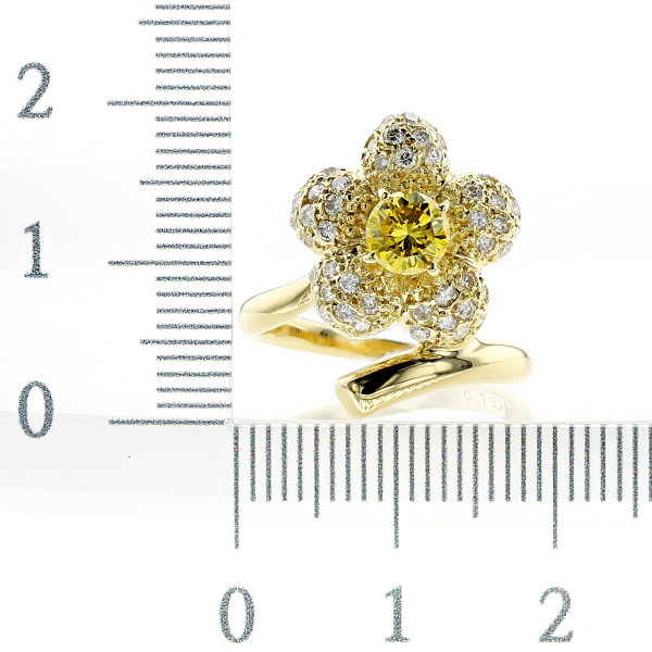 イエローダイヤモンド リング 0.570ct FANCY VIVID YELLOW SI1 ラウンドブリリアントカット 脇石0.48ct(Total)  18金 K18 ソーティング付 イエローダイヤ : kf5979 : エメットジュエリーYahoo!店 - 通販 - Yahoo!ショッピング